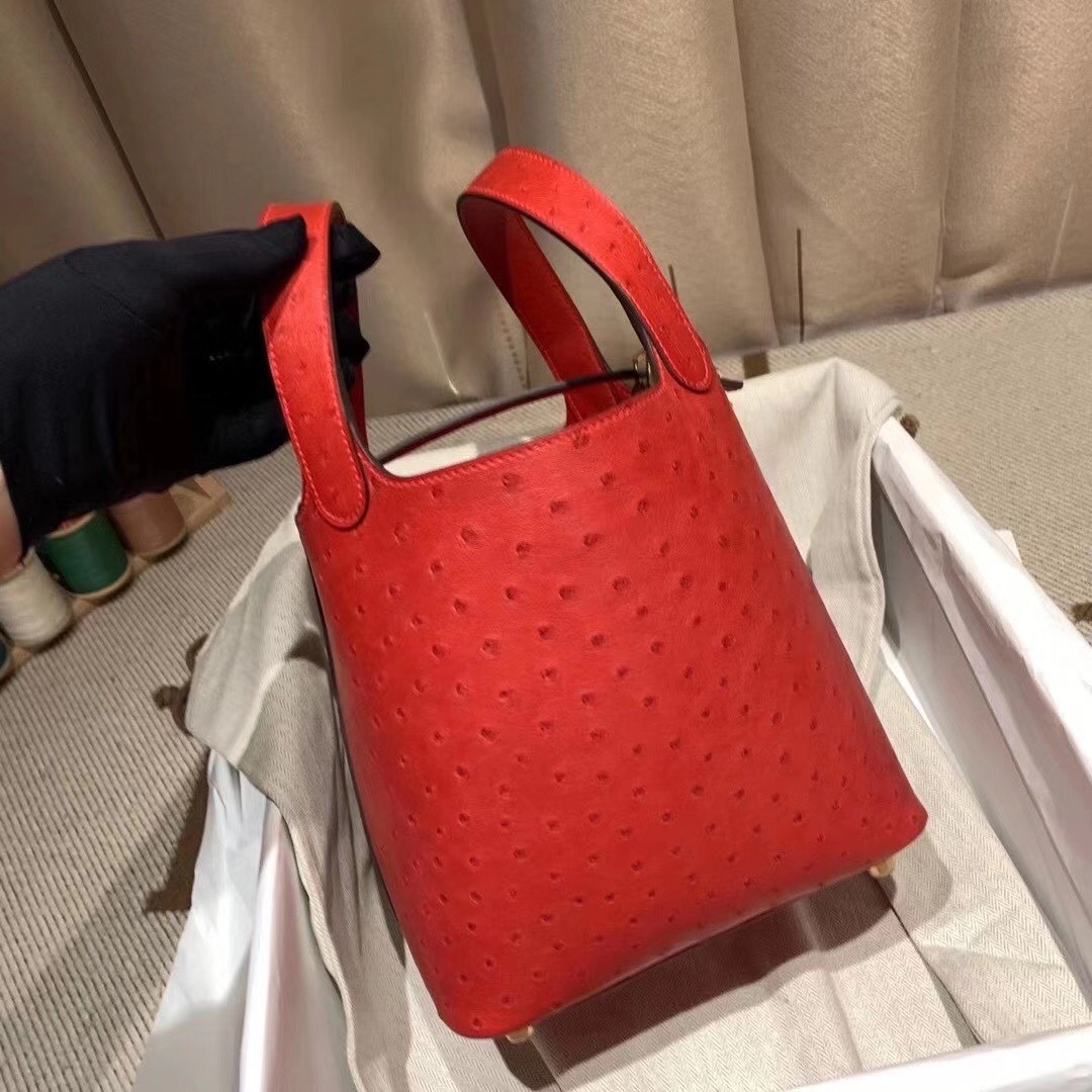 에르메스 피코탄 락18 레드 금장 타조가죽